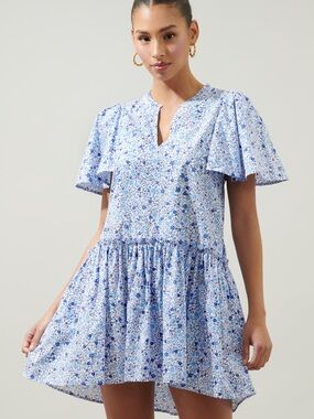 SugarLips Carmine Floral Rock A By Trapeze Mini Dress Blue and White S